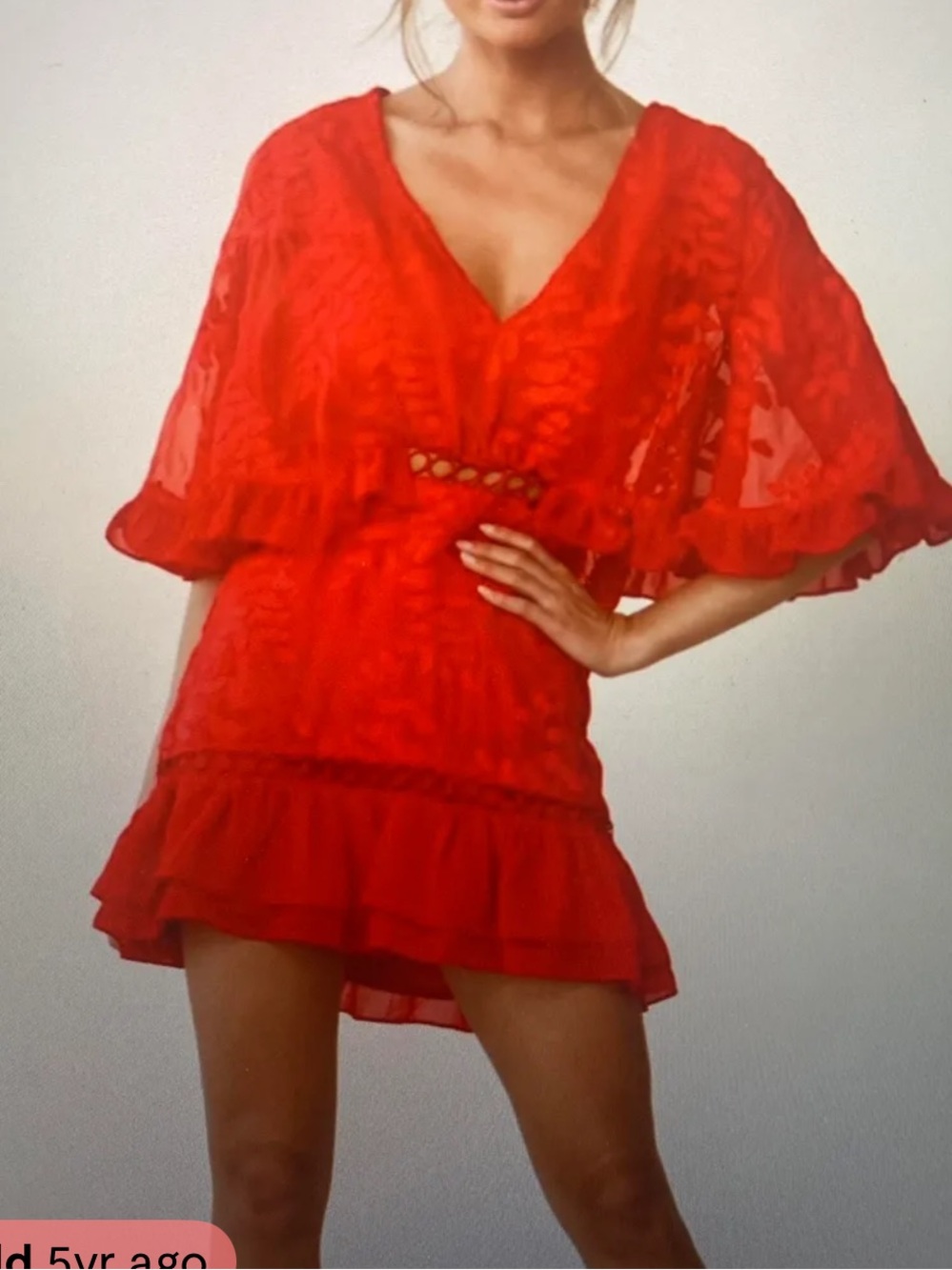 Selfie Leslie Red V-Neck Ruffled Mini Dress